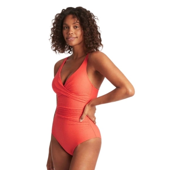 NWT Sea Level Honeycomb Cross Front Multi Fit One Piece 4-6 Tangerine - Picture 2 of 16